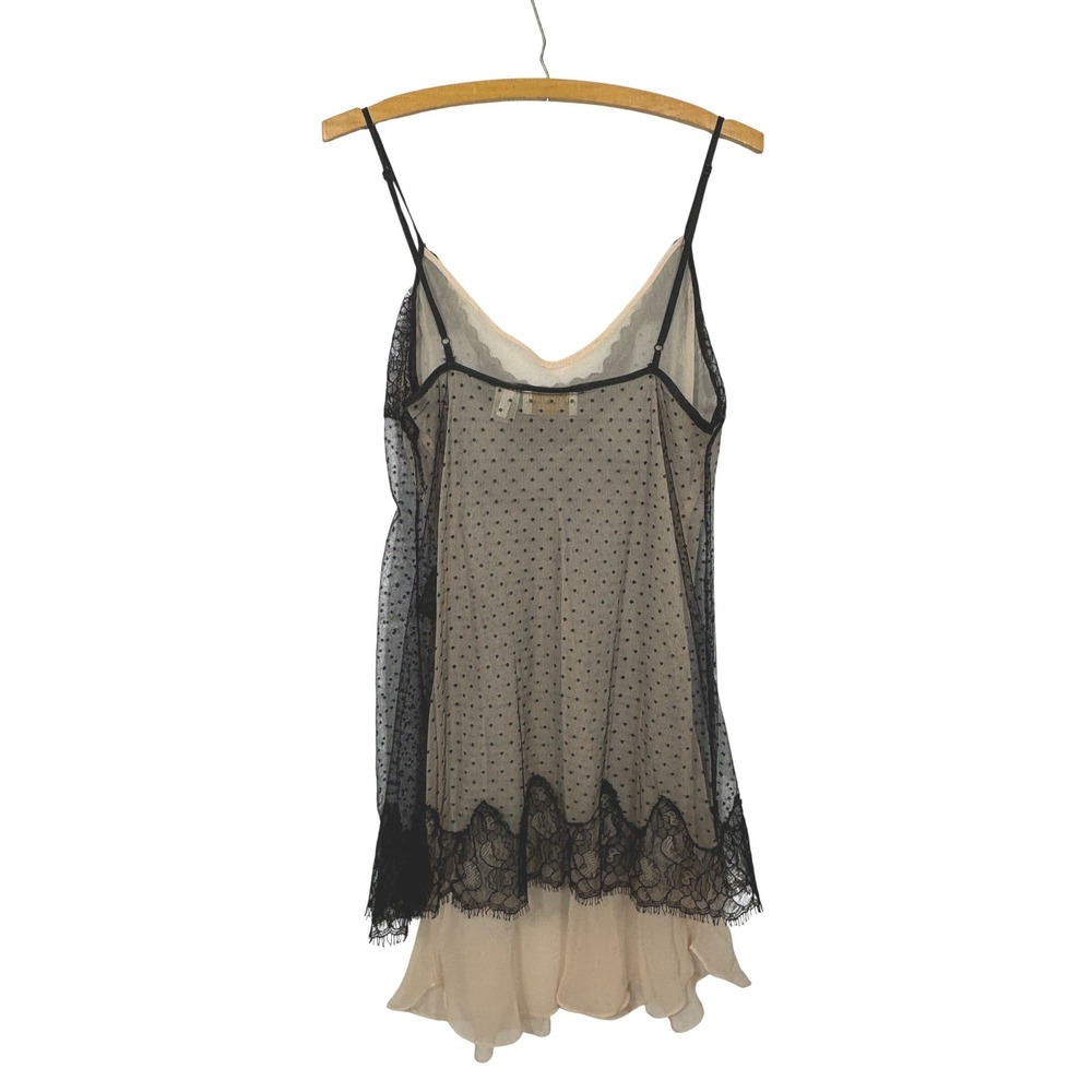 Victorias Secret Vintage Gold Label Black Polka Dot Lace Slip Dress Tan Large L - Picture 3 of 5
